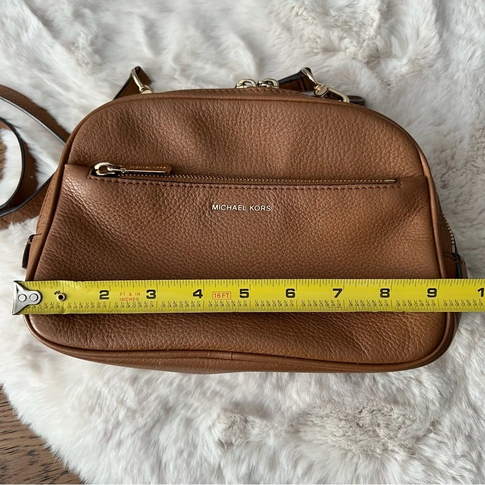 MICHAEL KORS Luka Small Satchel in Acorn Brown with top handle and crossbody